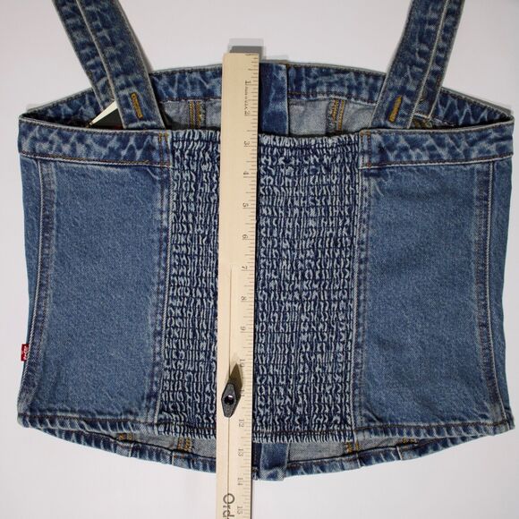 NWT $69.50 Levi's Denim Sculpted Bustier Tank Top Zipper Elastic Back Women Sz L - Picture 13 of 13